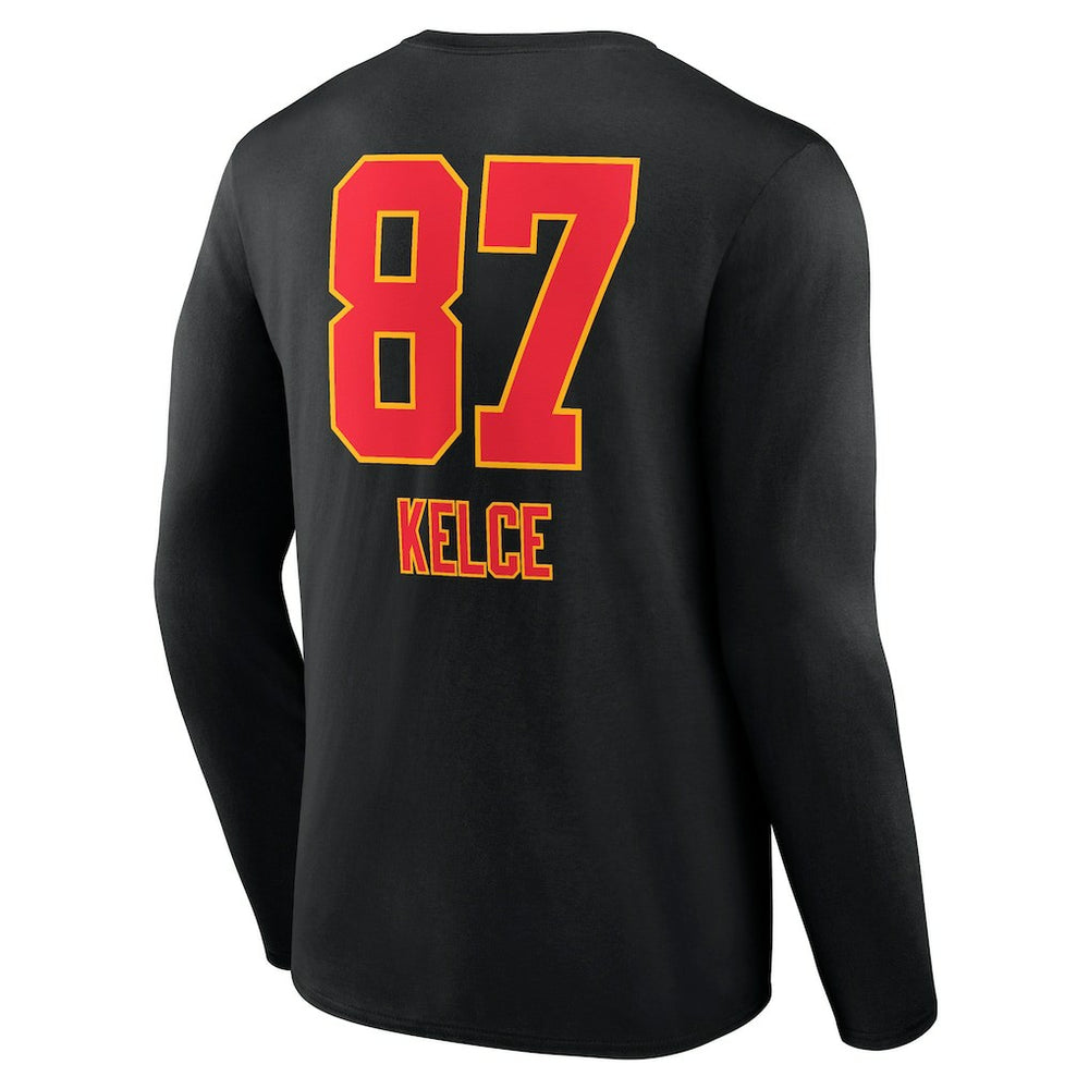Travis Kelce  Team Wordmark Player Name & Number Long Sleeve T-Shirt - Kansas City Chiefs T-shirts