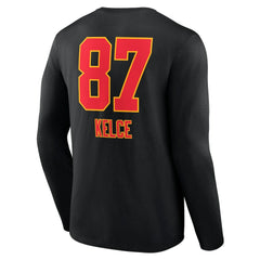Travis Kelce  Team Wordmark Player Name & Number Long Sleeve T-Shirt - Kansas City Chiefs T-shirts