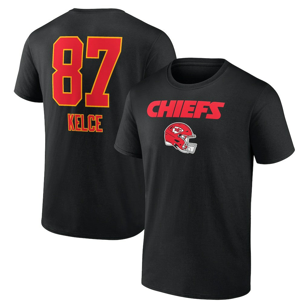 Travis Kelce  Team Wordmark Player Name & Number T-Shirt - Kansas City Chiefs T-shirts