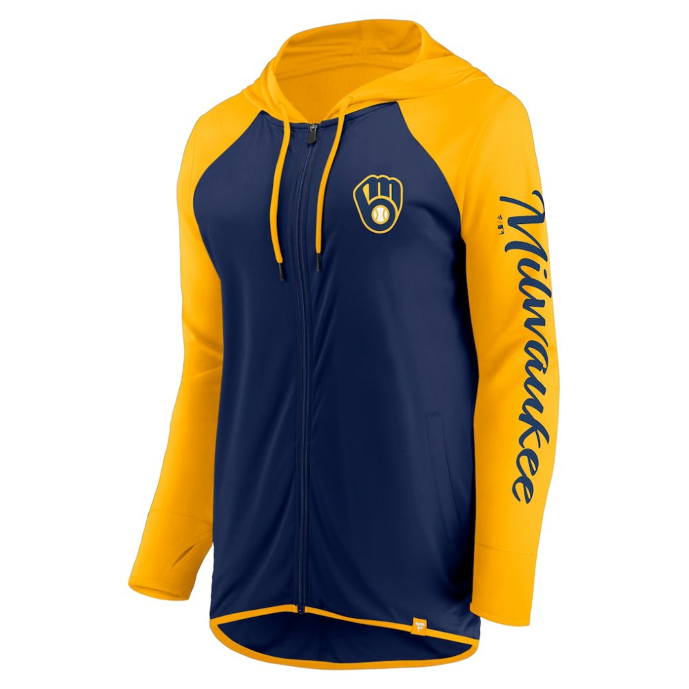 Navy/Gold Milwaukee Brewers Fanatics Women's Script Sleeve Full-Zip Hoodie