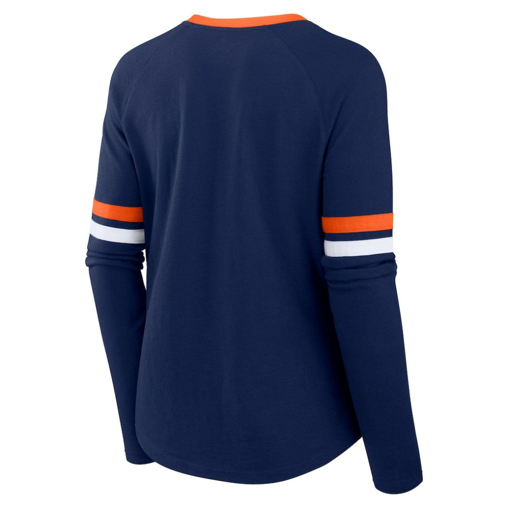Navy Houston Astros Fanatics Women's Won & Done Raglan Lace-Up Long Sleeve T-Shirt