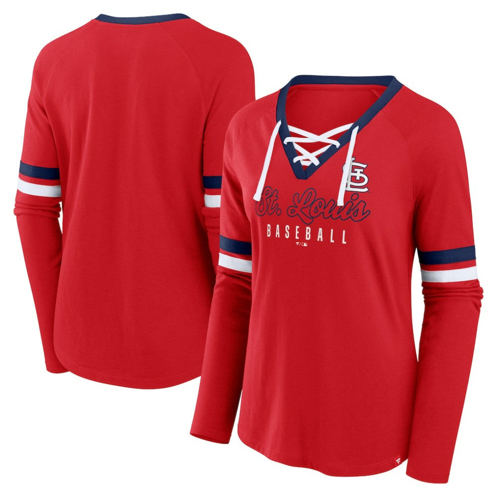 Red St. Louis Cardinals Fanatics Women's Won & Done Raglan Lace-Up Long Sleeve T-Shirt