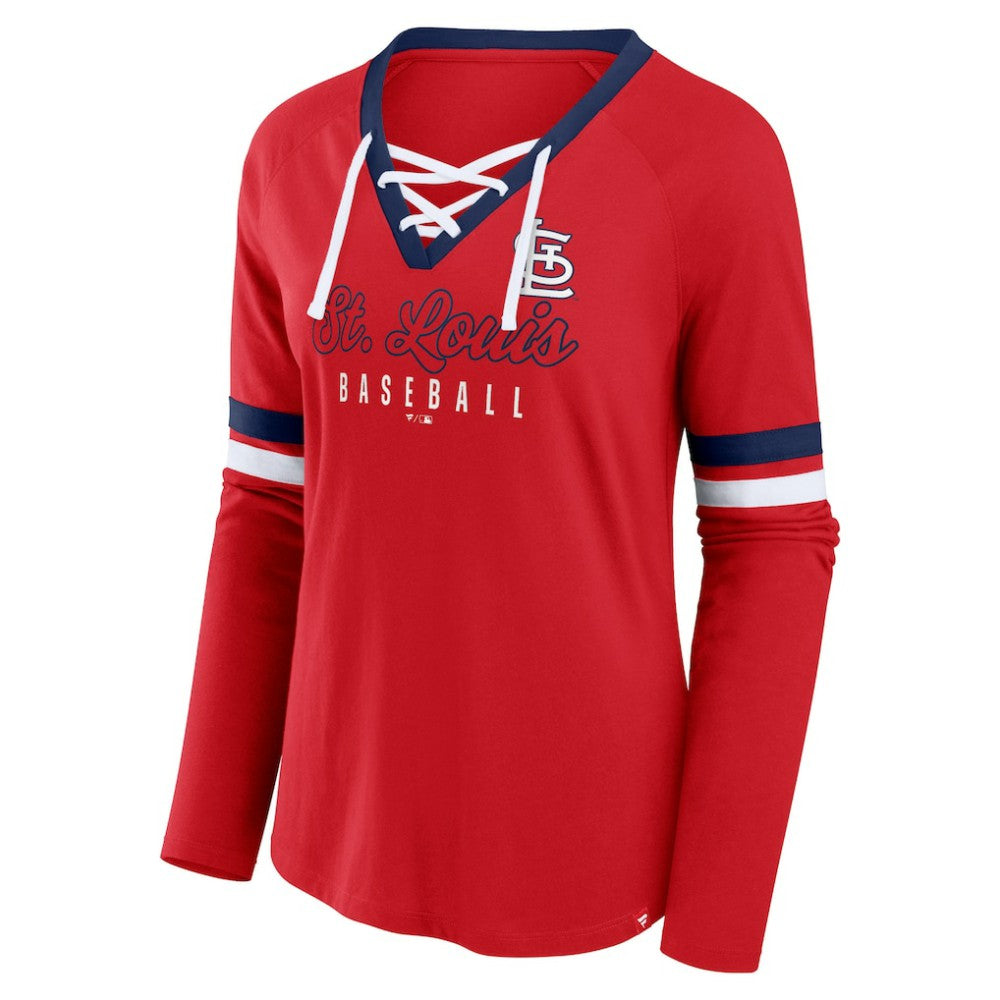 Red St. Louis Cardinals Fanatics Women's Won & Done Raglan Lace-Up Long Sleeve T-Shirt