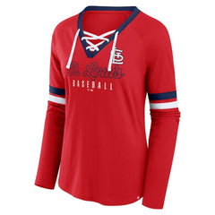 Red St. Louis Cardinals Fanatics Women's Won & Done Raglan Lace-Up Long Sleeve T-Shirt