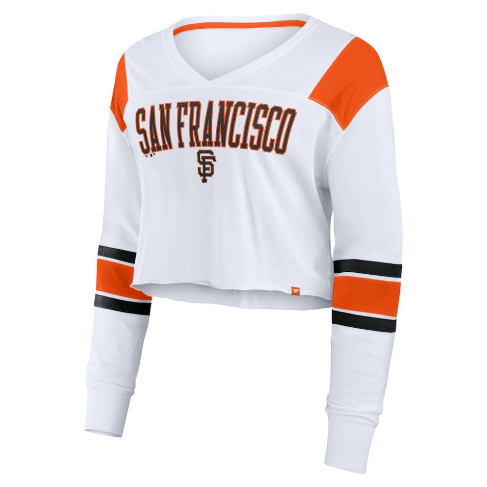 White San Francisco Giants Fanatics Women's Stretch Cropped Fashion Long Sleeve T-Shirt