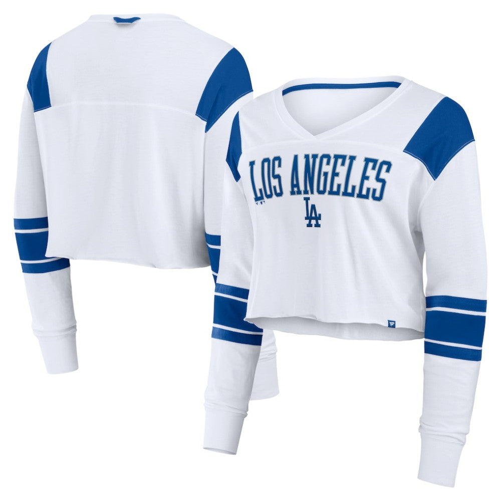 White Los Angeles Dodgers Fanatics Women's Stretch Cropped Fashion Long Sleeve T-Shirt