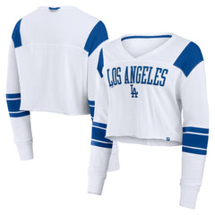 White Los Angeles Dodgers Fanatics Women's Stretch Cropped Fashion Long Sleeve T-Shirt