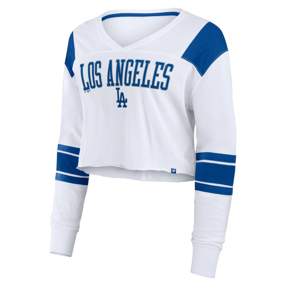 White Los Angeles Dodgers Fanatics Women's Stretch Cropped Fashion Long Sleeve T-Shirt