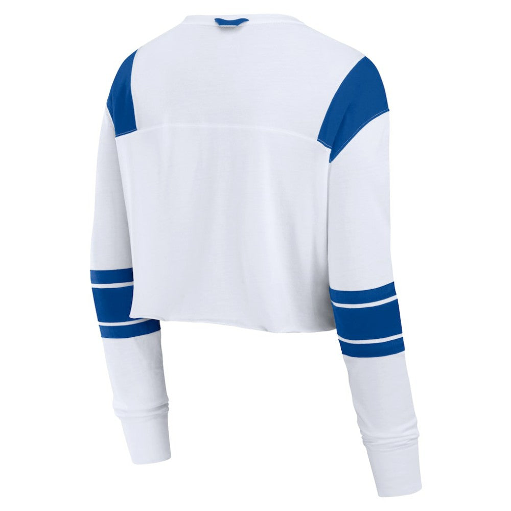 White Los Angeles Dodgers Fanatics Women's Stretch Cropped Fashion Long Sleeve T-Shirt