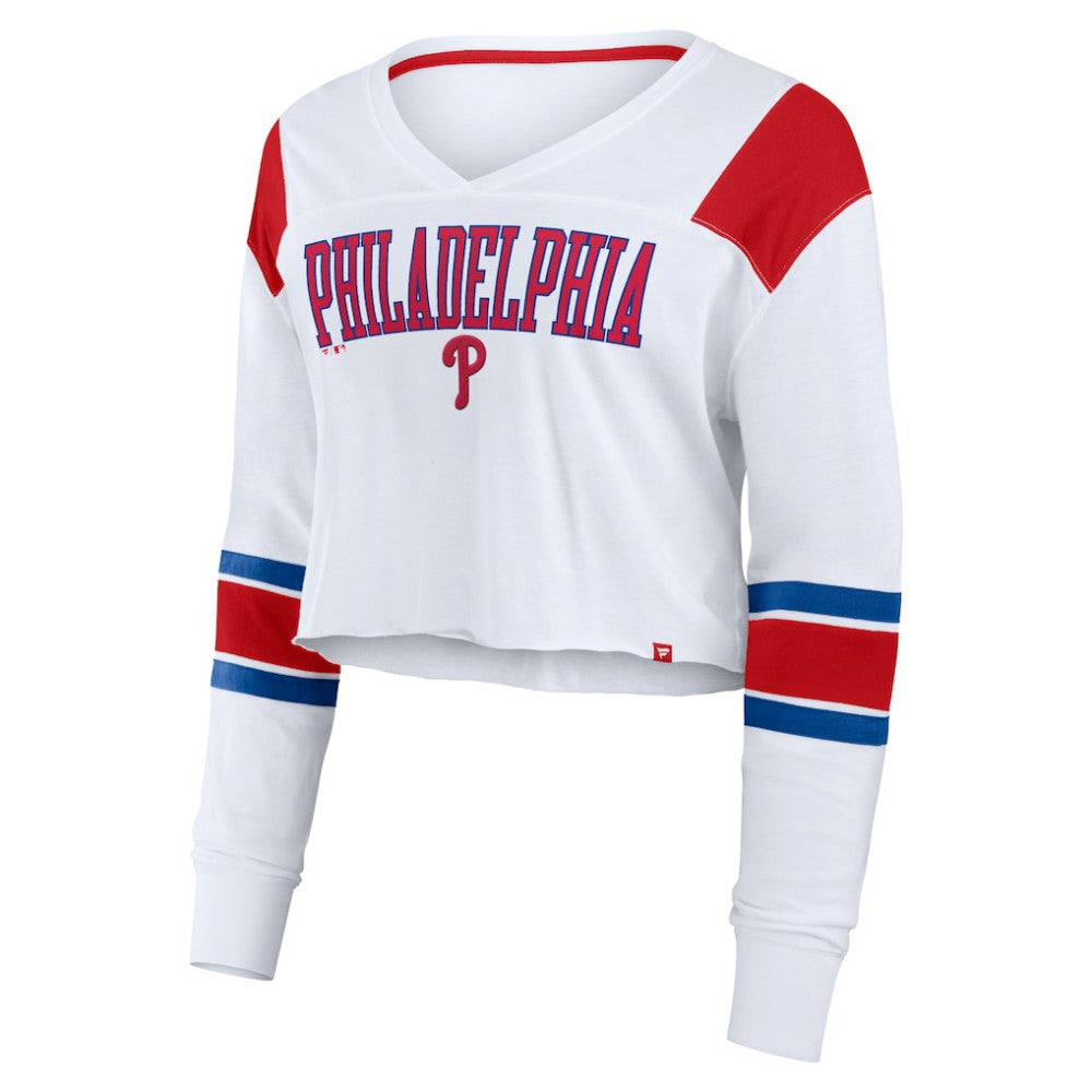White Philadelphia Phillies Fanatics Women's Stretch Cropped Fashion Long Sleeve T-Shirt