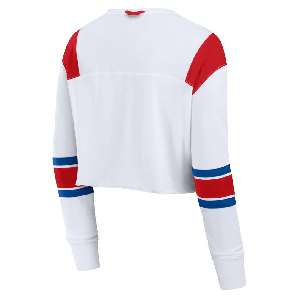 White Philadelphia Phillies Fanatics Women's Stretch Cropped Fashion Long Sleeve T-Shirt