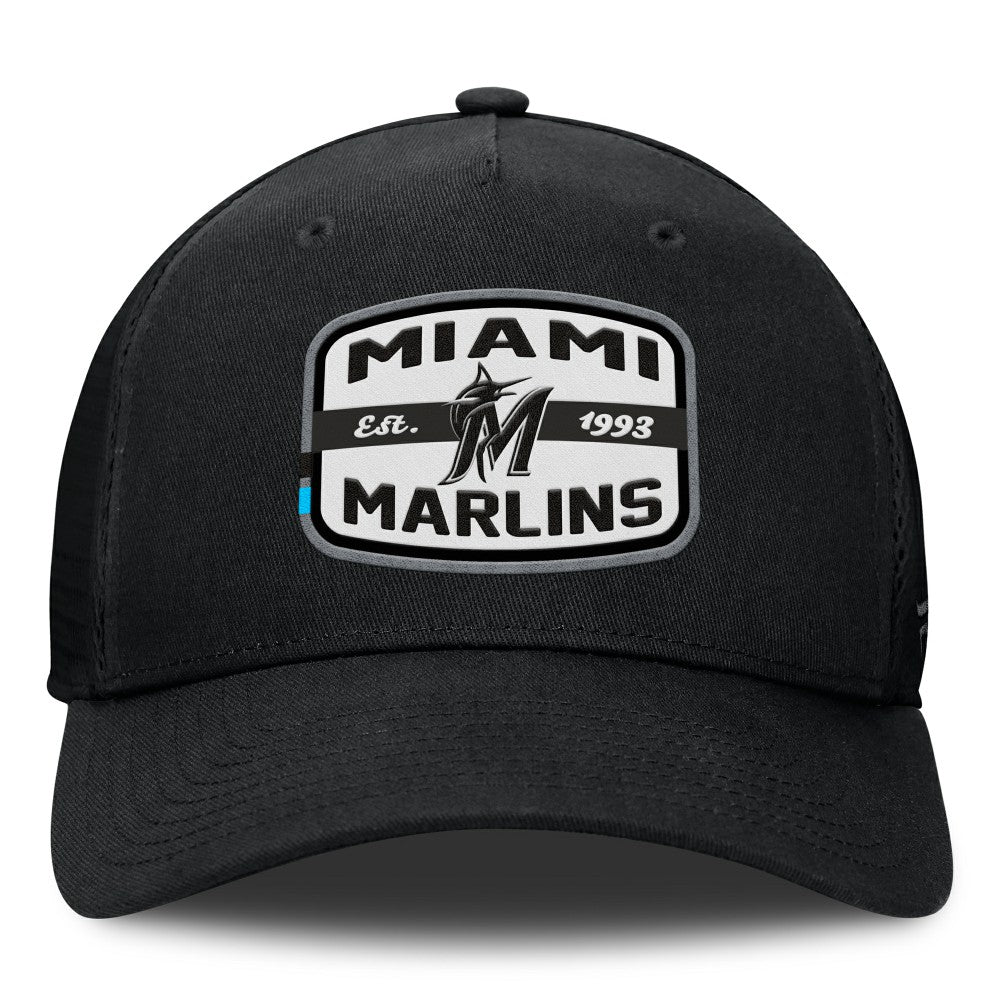 Black Miami Marlins Fanatics Team Patch A-Frame Trucker Snapback Hat