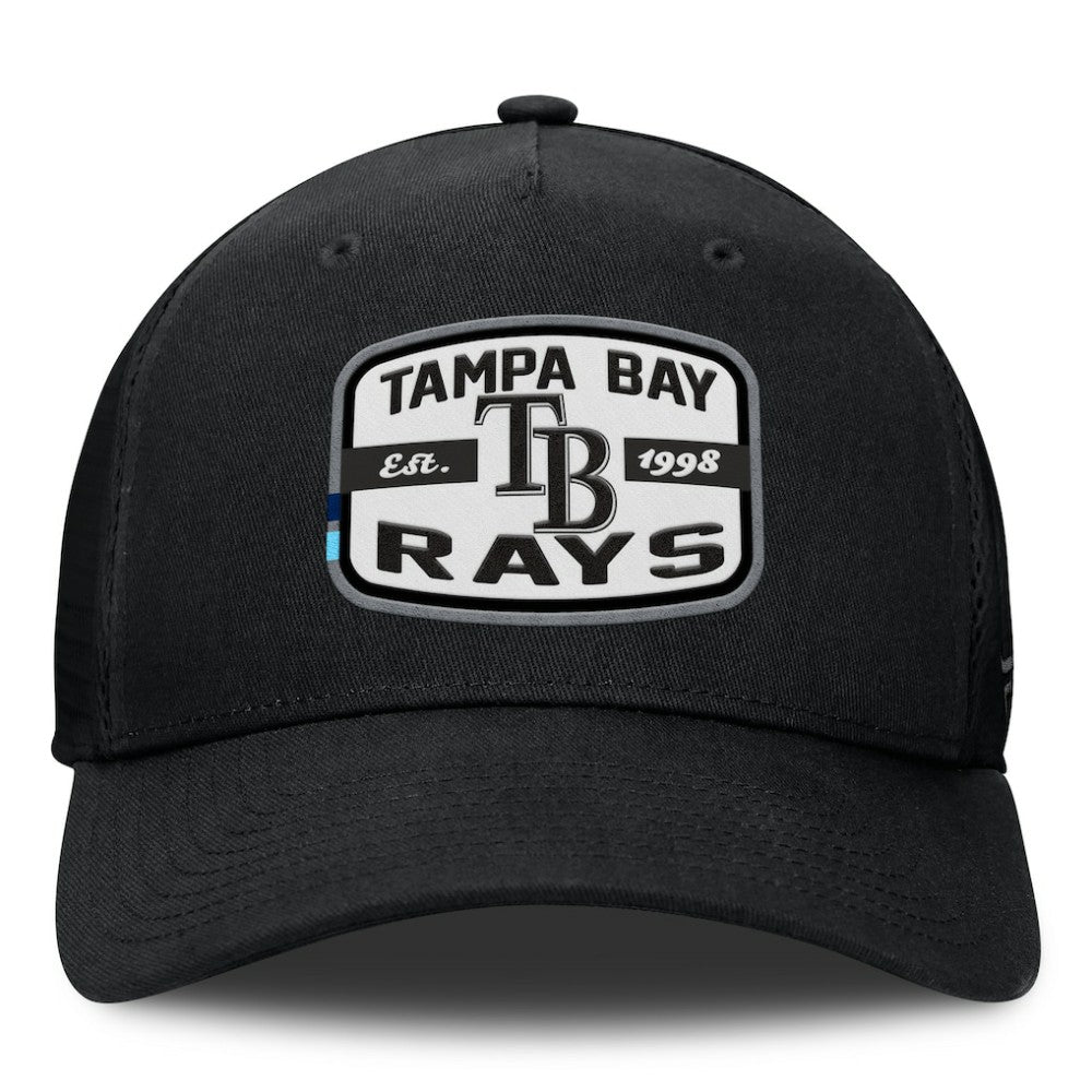 Black Tampa Bay Rays Fanatics Team Patch A-Frame Trucker Snapback Hat