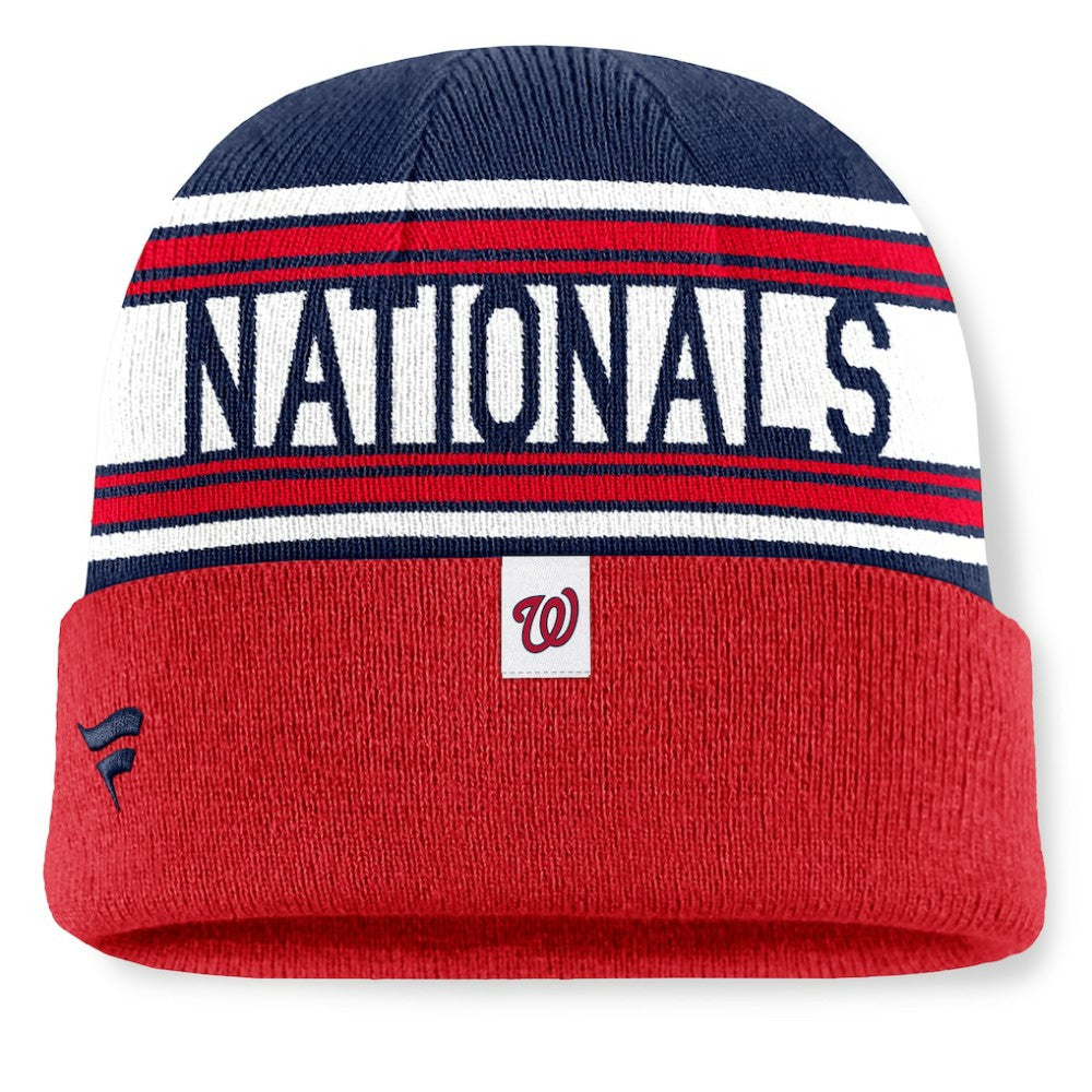 Red Washington Nationals Fanatics Fundamental Team Stripe Cuffed Knit Hat