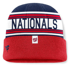 Red Washington Nationals Fanatics Fundamental Team Stripe Cuffed Knit Hat