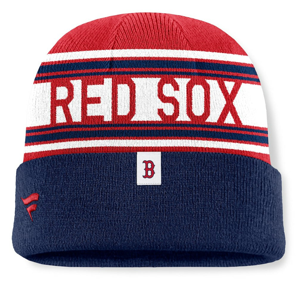 Navy Boston Red Sox Fanatics Fundamental Team Stripe Cuffed Knit Hat