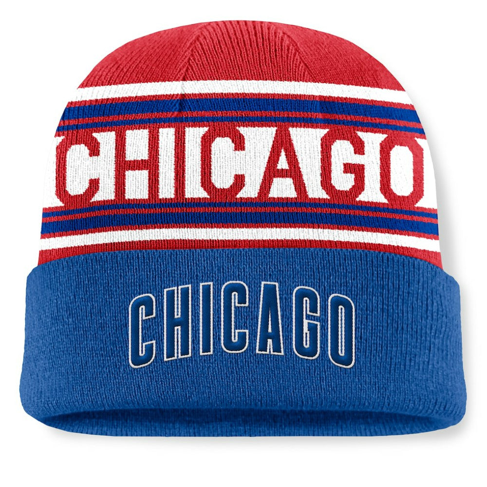 Royal Chicago Cubs Fanatics Fundamental Team Stripe Cuffed Knit Hat