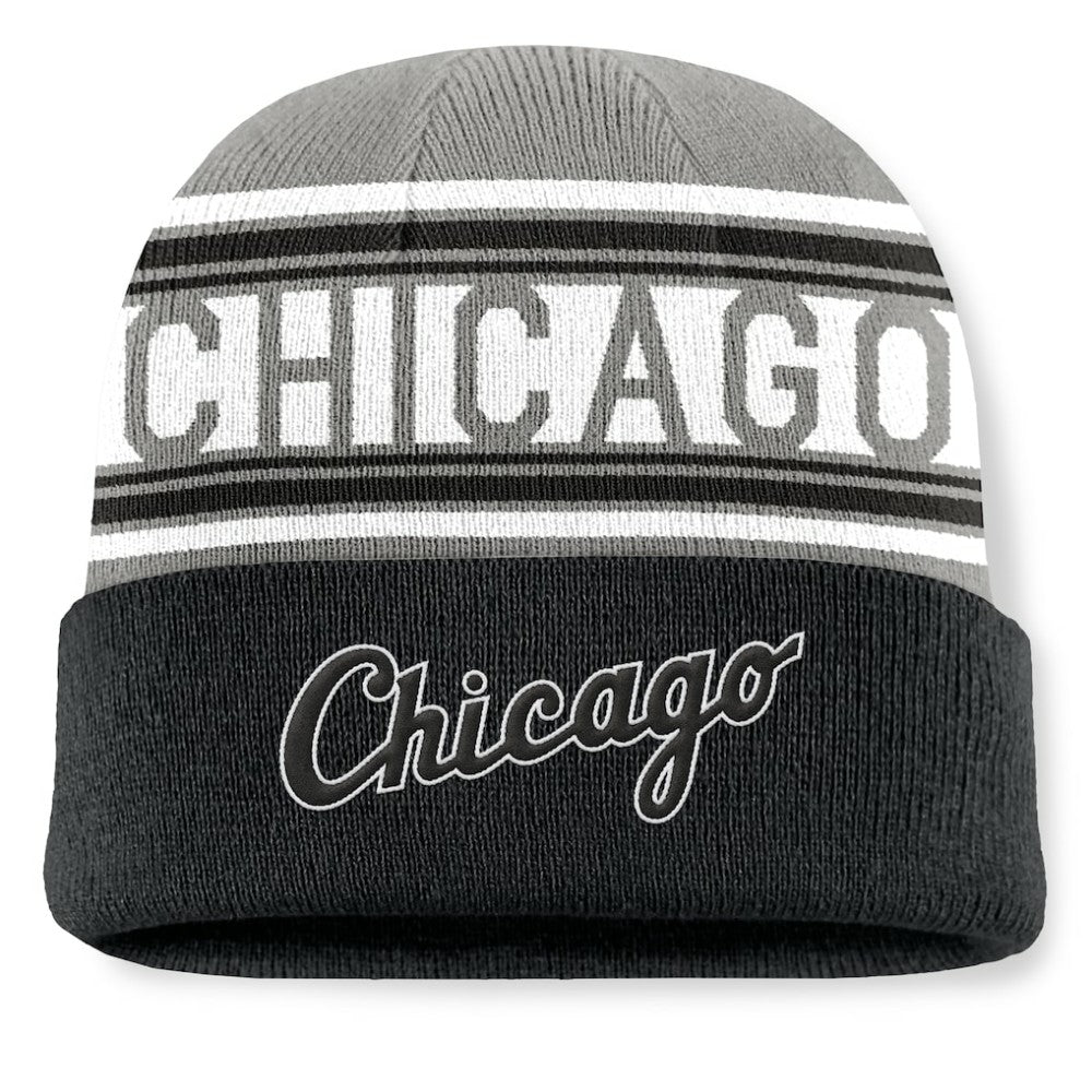 Black Chicago White Sox Fanatics Fundamental Team Stripe Cuffed Knit Hat