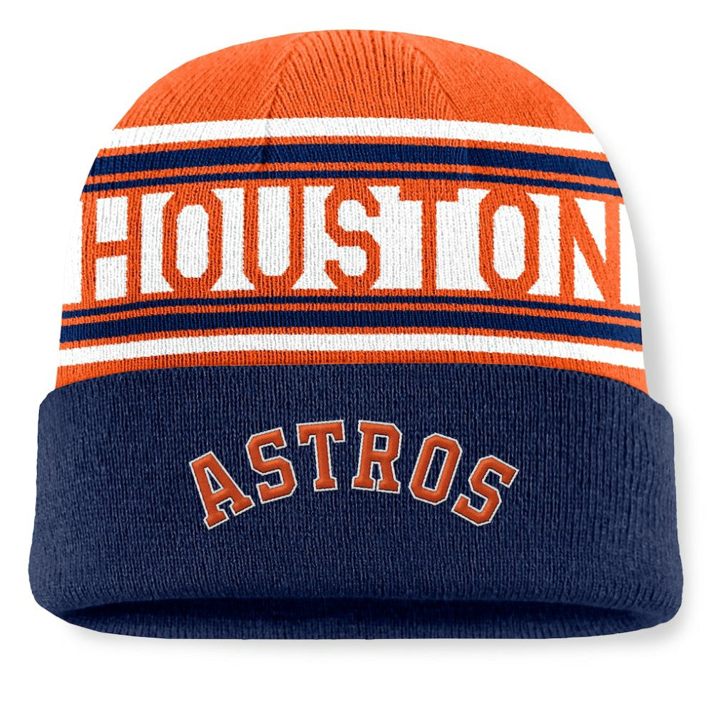 Navy Houston Astros Fanatics Fundamental Team Stripe Cuffed Knit Hat