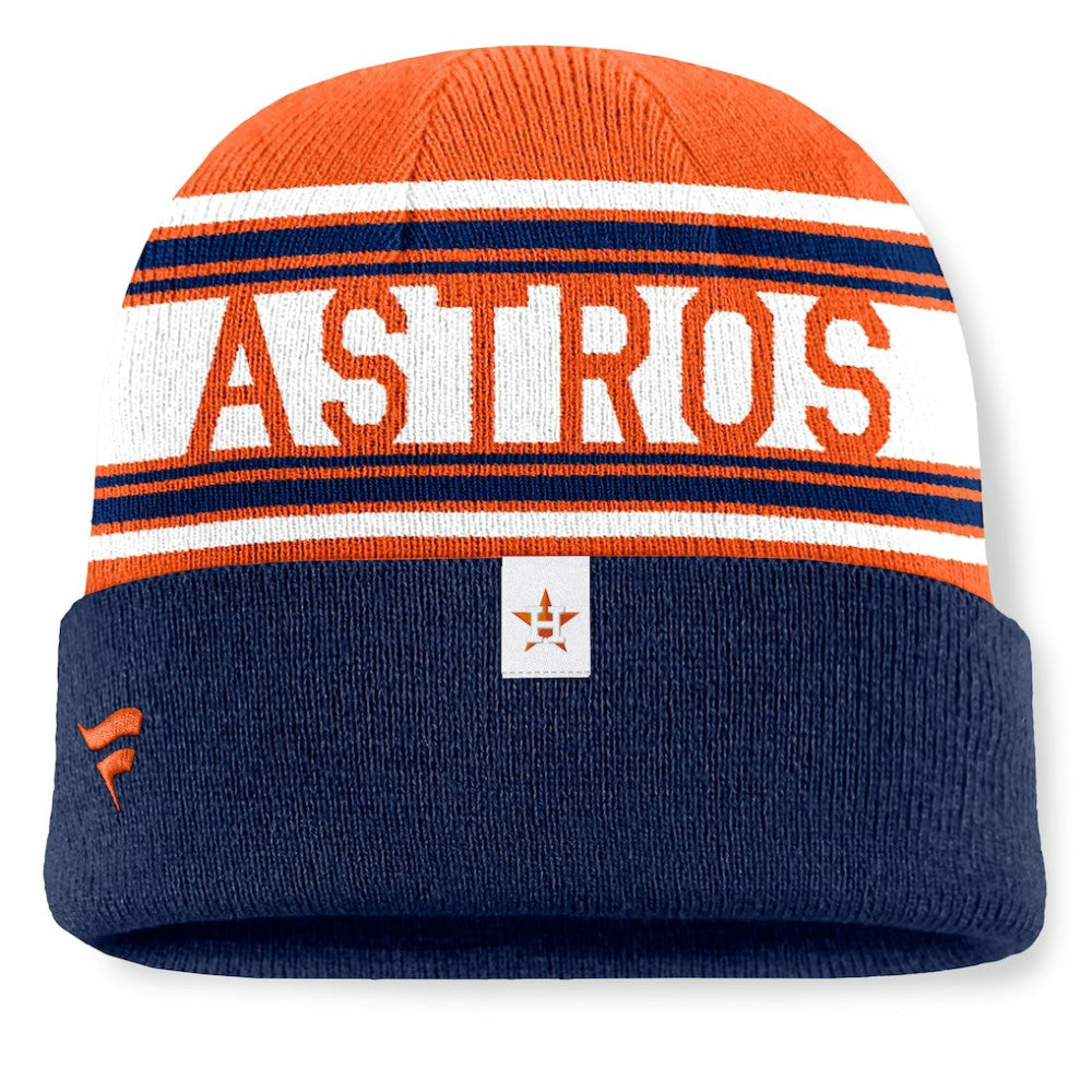 Navy Houston Astros Fanatics Fundamental Team Stripe Cuffed Knit Hat