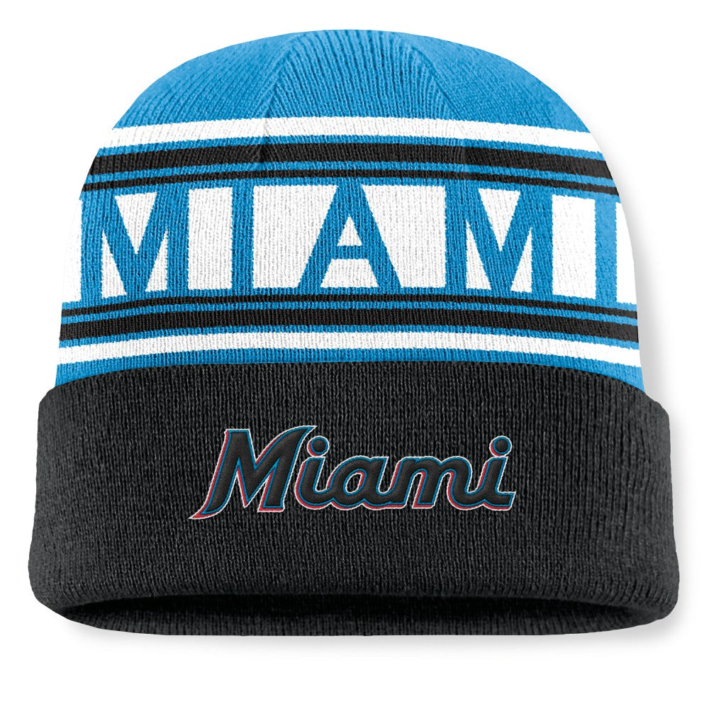 Black Miami Marlins Fanatics Fundamental Team Stripe Cuffed Knit Hat