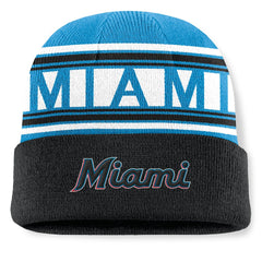 Black Miami Marlins Fanatics Fundamental Team Stripe Cuffed Knit Hat