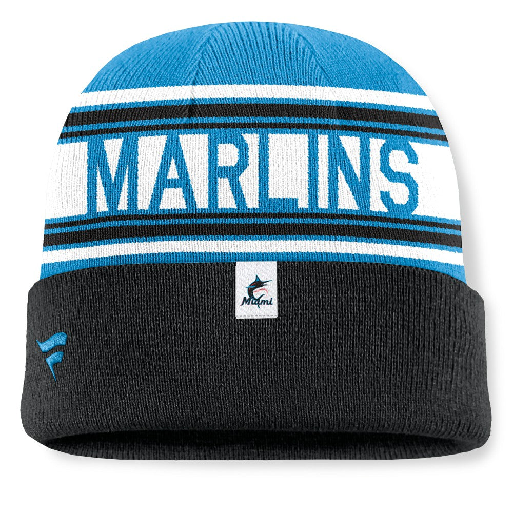 Black Miami Marlins Fanatics Fundamental Team Stripe Cuffed Knit Hat