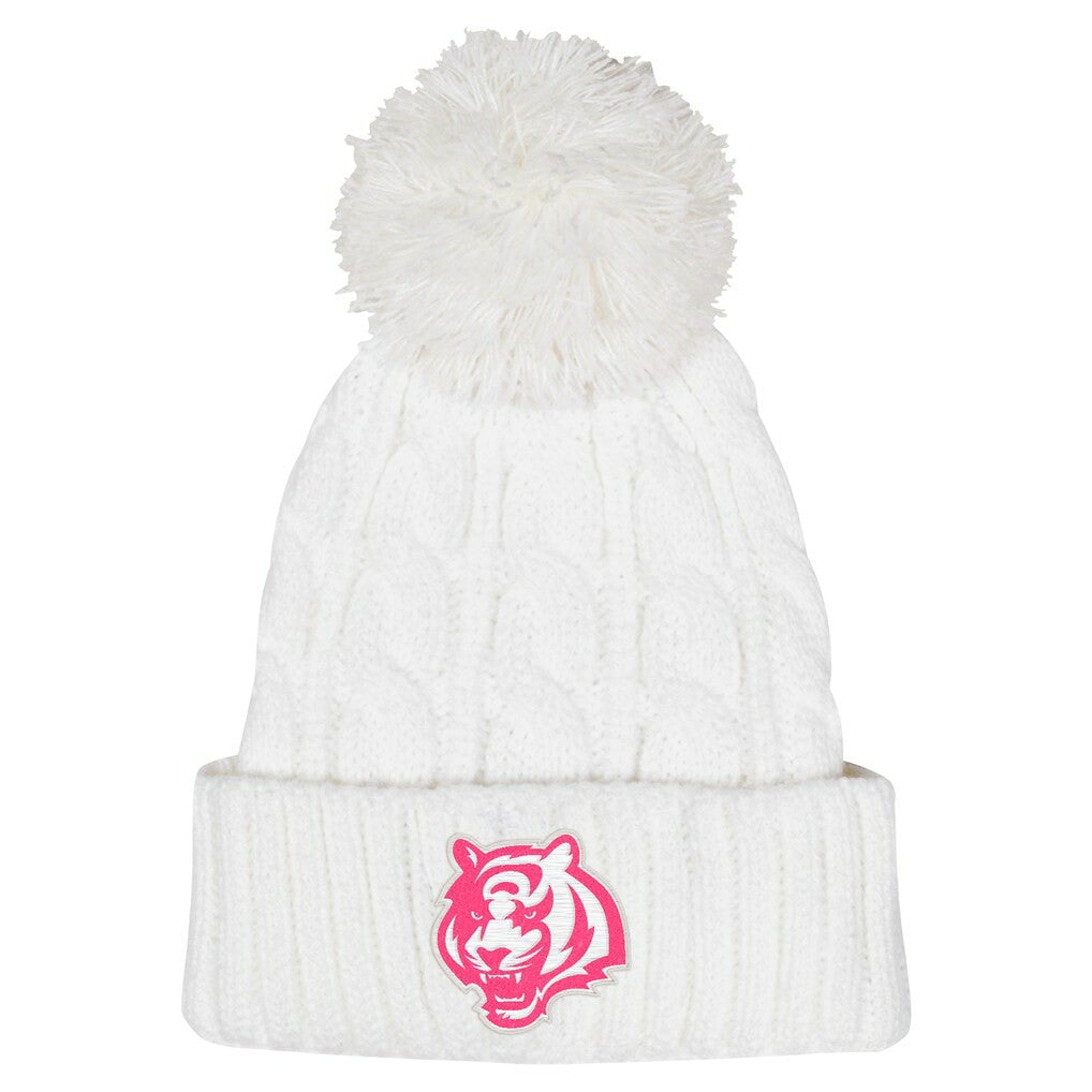 Girls Youth Cable Cuffed Knit Hat with Pom - Cincinnati Bengals Hats
