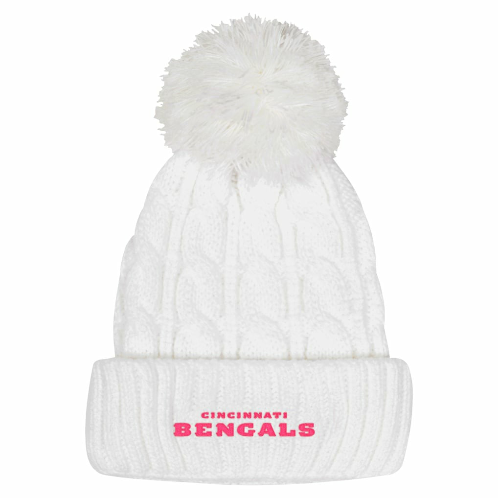 Girls Youth Cable Cuffed Knit Hat with Pom - Cincinnati Bengals Hats