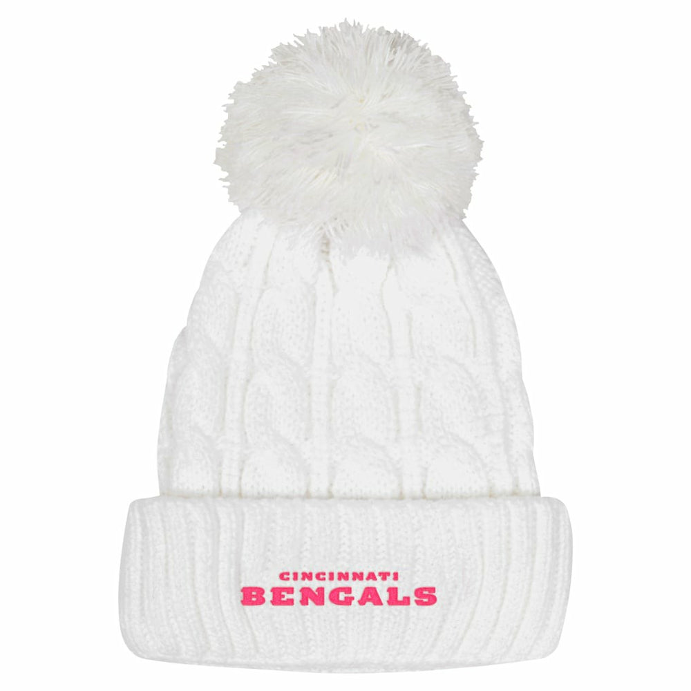 Girls Youth Cable Cuffed Knit Hat with Pom - Cincinnati Bengals Hats