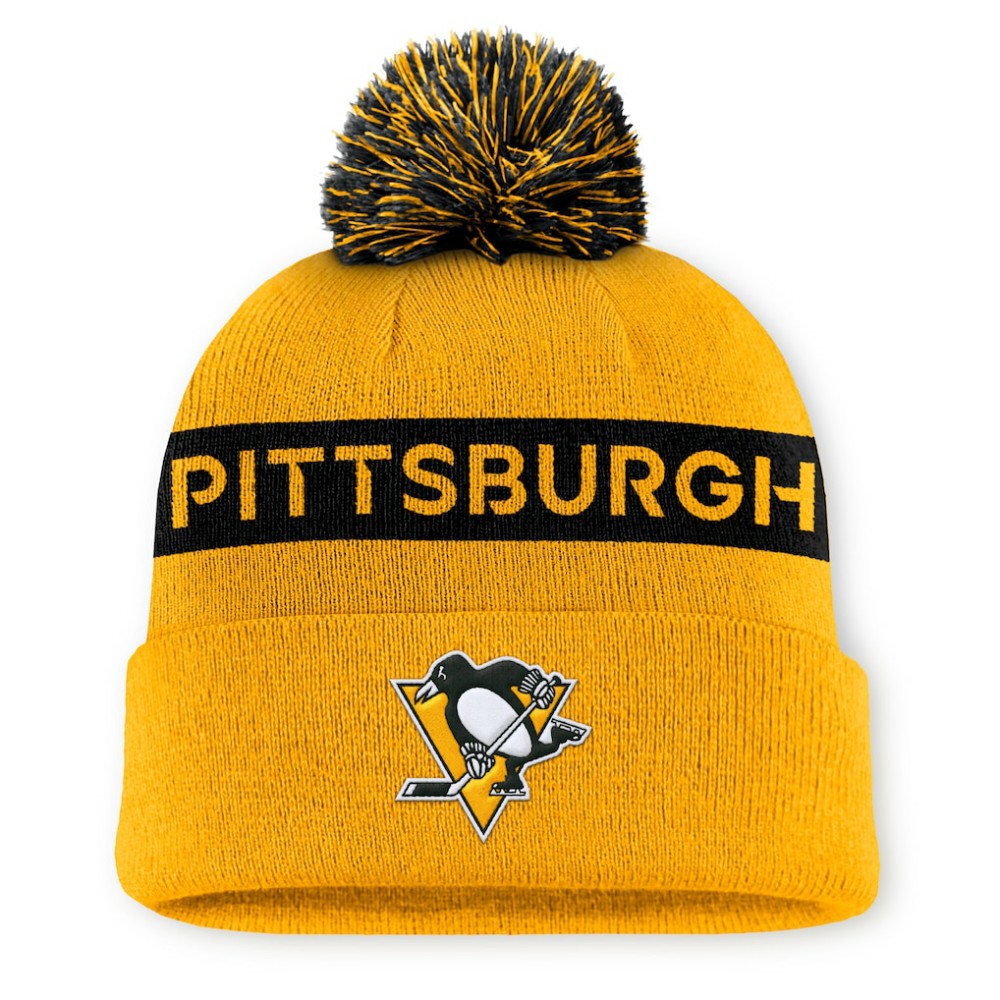 NHL Pittsburgh Penguins Fanatics Women's Authentic Pro Rink Cuffed Knit Hat with Pom