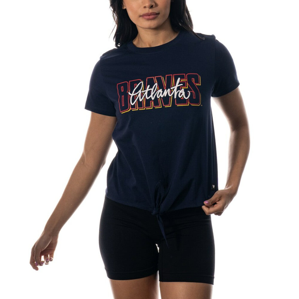 Navy Atlanta Braves The Wild Collective Women's Twist Front T-Shirt