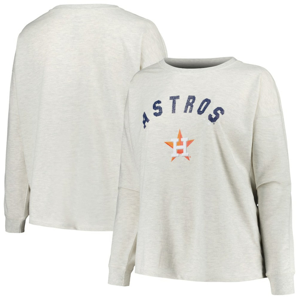 Oatmeal Houston Astros Profile Women's Plus Size French Terry Pullover Sweatshirt