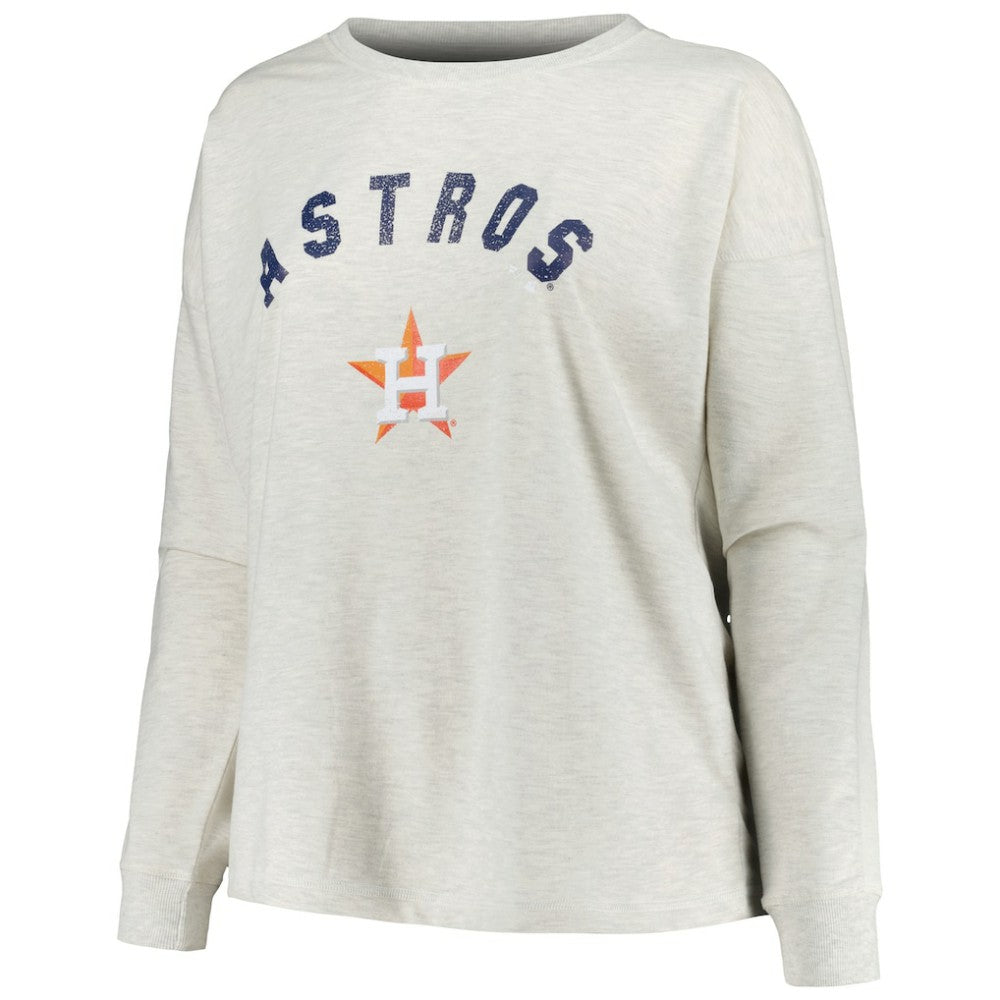 Oatmeal Houston Astros Profile Women's Plus Size French Terry Pullover Sweatshirt