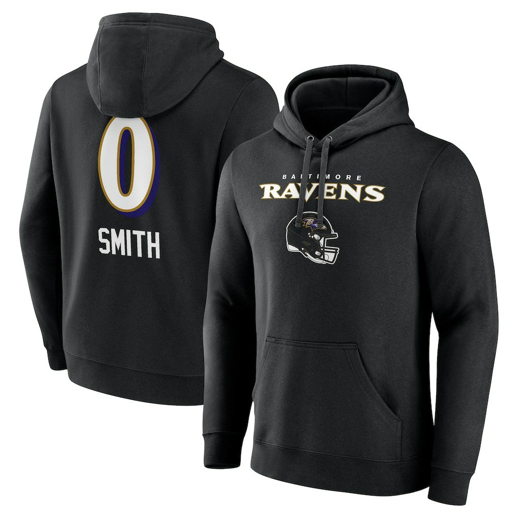Roquan Smith  Team Wordmark Player Name & Number Pullover Hoodie - Baltimore Ravens Hoodies
