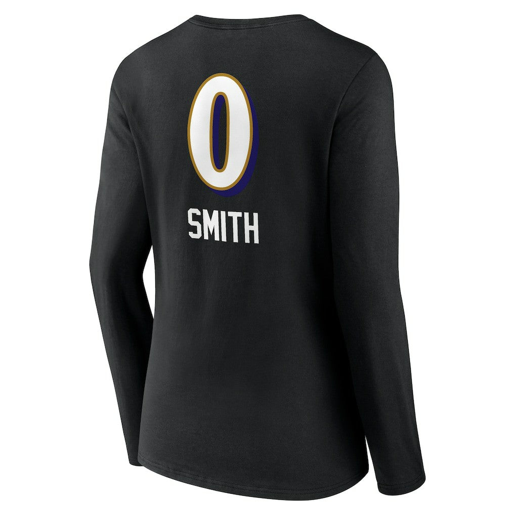 Roquan Smith  Women's Team Wordmark Player Name & Number Long Sleeve V-Neck T-Shirt - Baltimore Ravens T-shirts