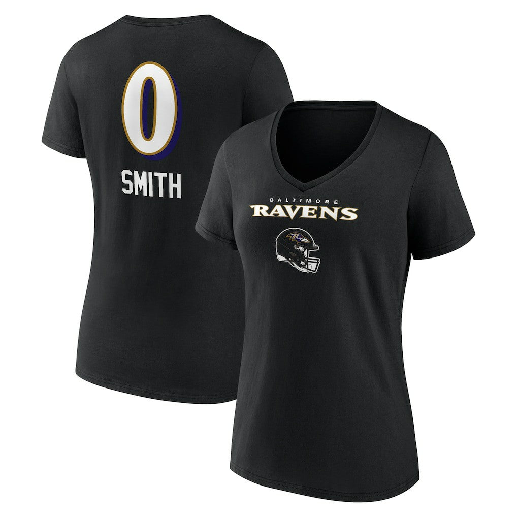 Roquan Smith  Women's Team Wordmark Player Name & Number V-Neck T-Shirt - Baltimore Ravens T-shirts
