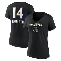 Kyle Hamilton  Women's Team Wordmark Player Name & Number V-Neck T-Shirt - Baltimore Ravens T-shirts