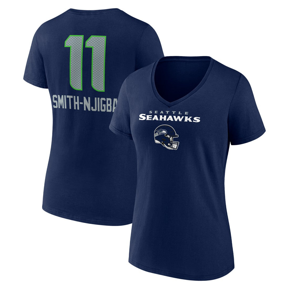 Jaxon Smith-Njigba  Women's Team Wordmark Player Name & Number V-Neck T-Shirt - Seattle Seahawks T-shirts
