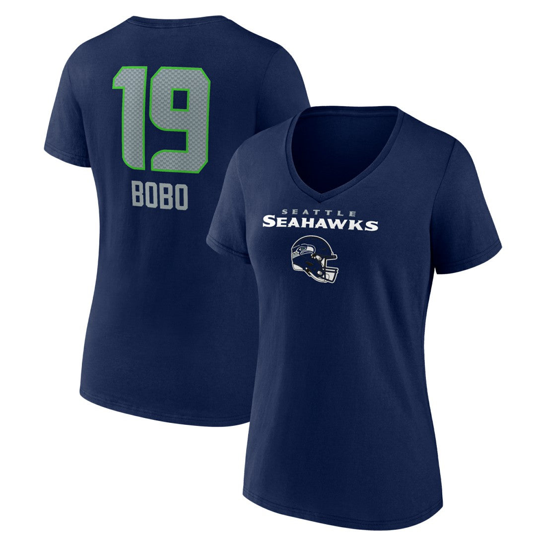 Jake Bobo  Women's Team Wordmark Player Name & Number V-Neck T-Shirt - Seattle Seahawks T-shirts