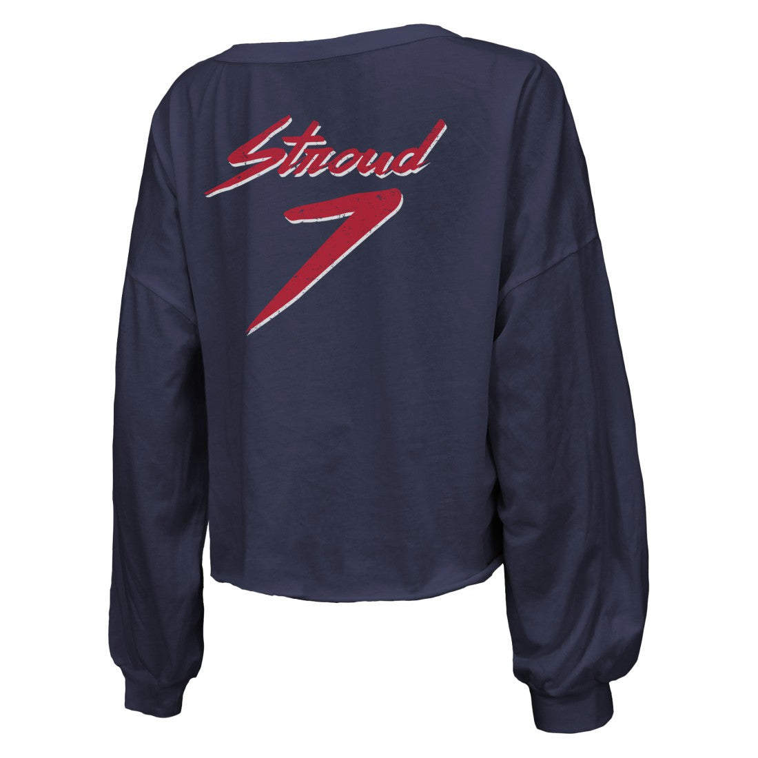 C.J. Stroud  Majestic Threads Women's Name & Number Script Off-Shoulder Cropped Long Sleeve T-Shirt - Houston Texans T-shirts