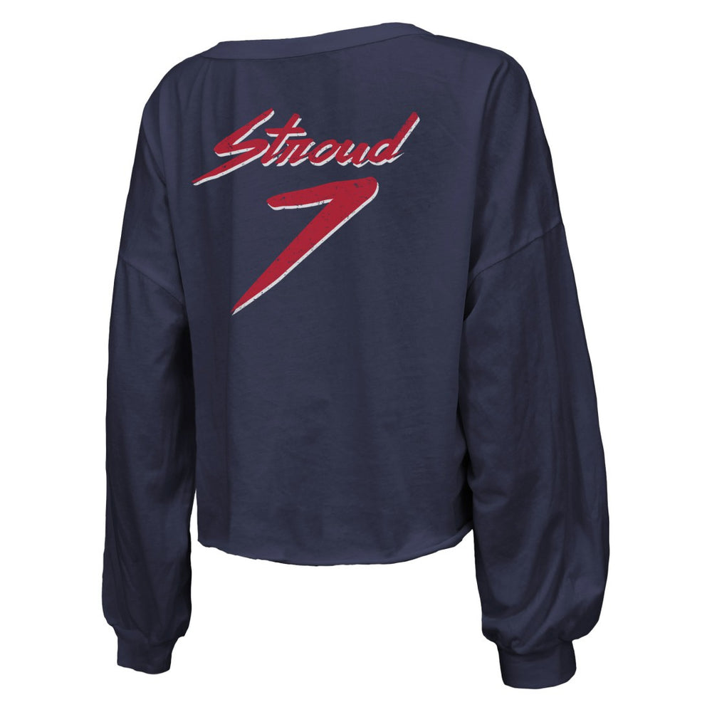 C.J. Stroud  Majestic Threads Women's Name & Number Script Off-Shoulder Cropped Long Sleeve T-Shirt - Houston Texans T-shirts