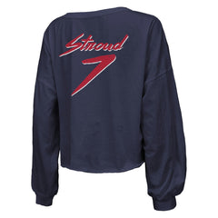 C.J. Stroud  Majestic Threads Women's Name & Number Script Off-Shoulder Cropped Long Sleeve T-Shirt - Houston Texans T-shirts