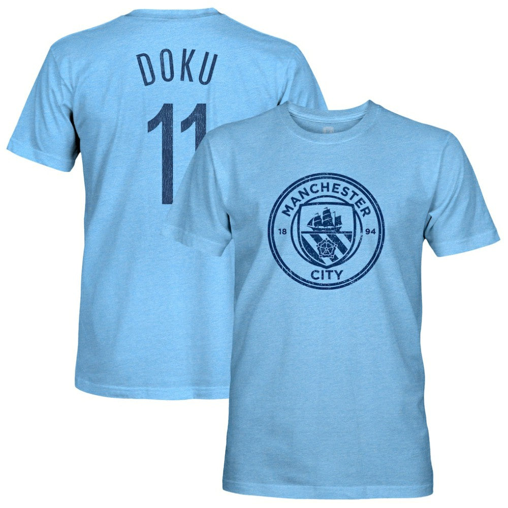 Jeremy Doku Manchester City 1863FC Player Name & Number Twisted Tri-Blend Slub T-Shirt
