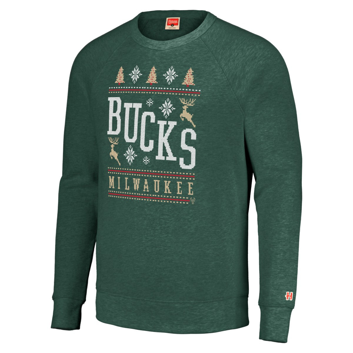 Milwaukee Bucks Homage Unisex Holiday Raglan Pullover Sweatshirt
