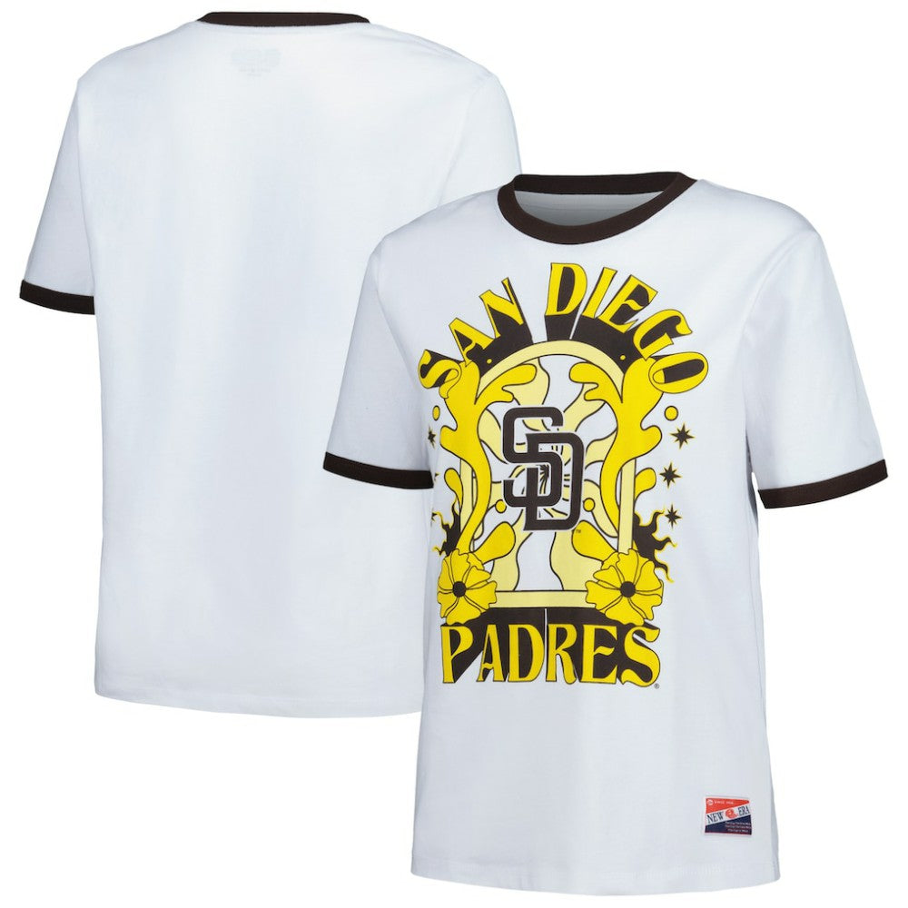 White San Diego Padres New Era Women's Oversized Ringer T-Shirt