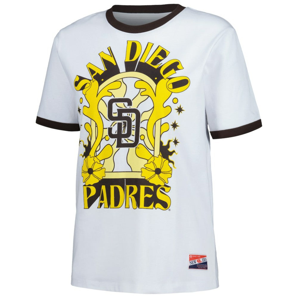 White San Diego Padres New Era Women's Oversized Ringer T-Shirt
