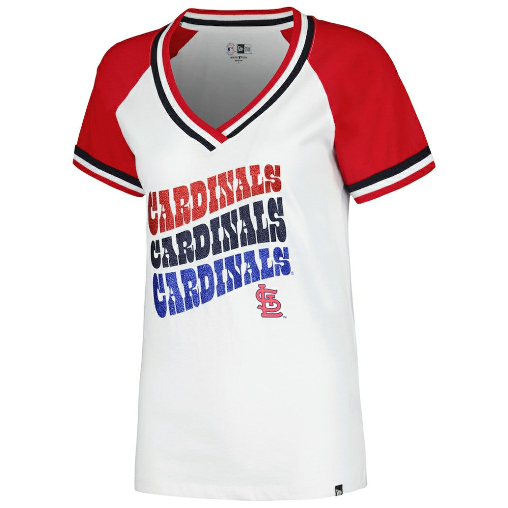 White St. Louis Cardinals New Era Women's Jersey Double Binding Raglan V-Neck T-Shirt