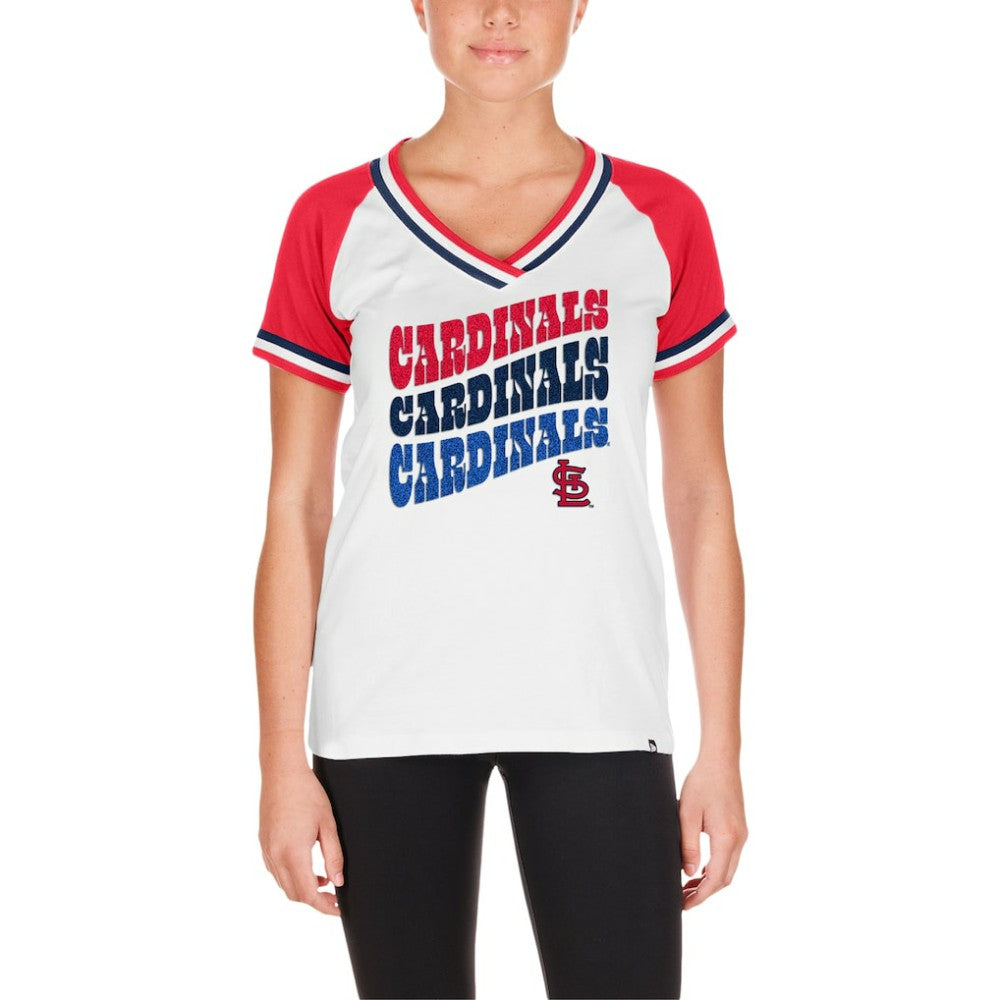 White St. Louis Cardinals New Era Women's Jersey Double Binding Raglan V-Neck T-Shirt