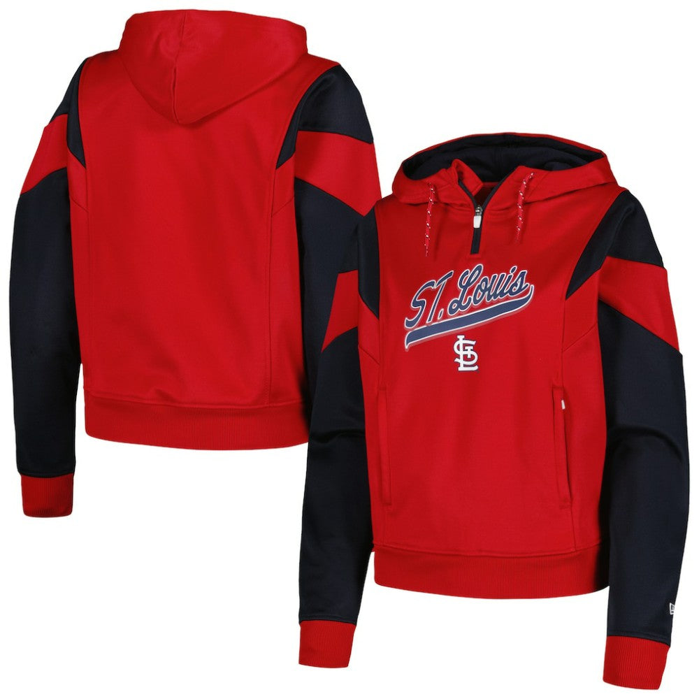 Red St. Louis Cardinals New Era Women's Color Block Fleece Quarter-Zip Hoodie